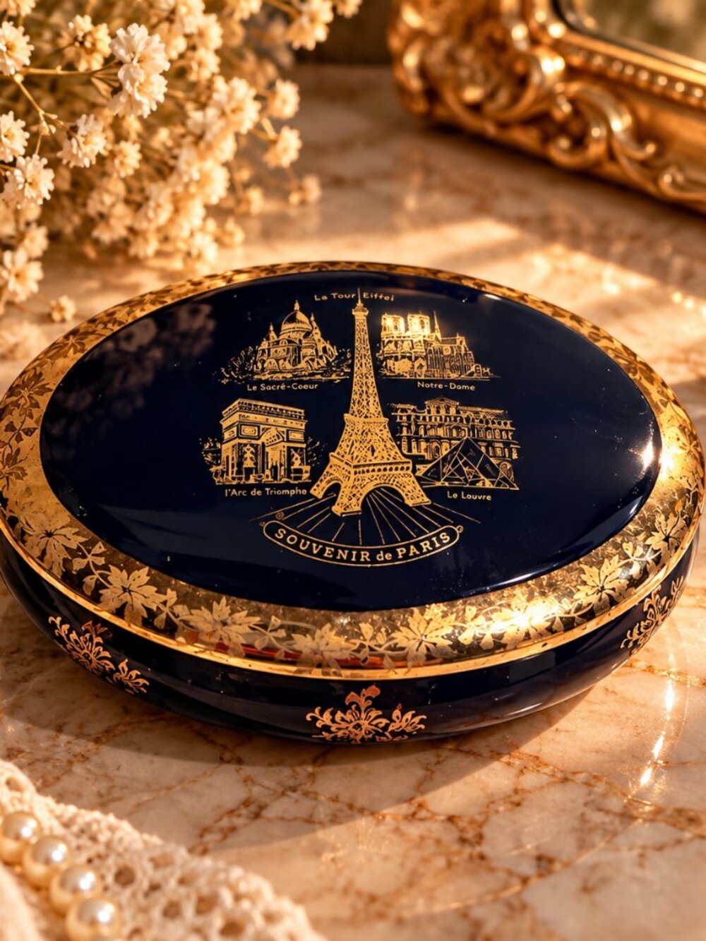 Vintage Impéria Limoges France Cobalt Blue Porcelain Paris Souvenir Trinket Box